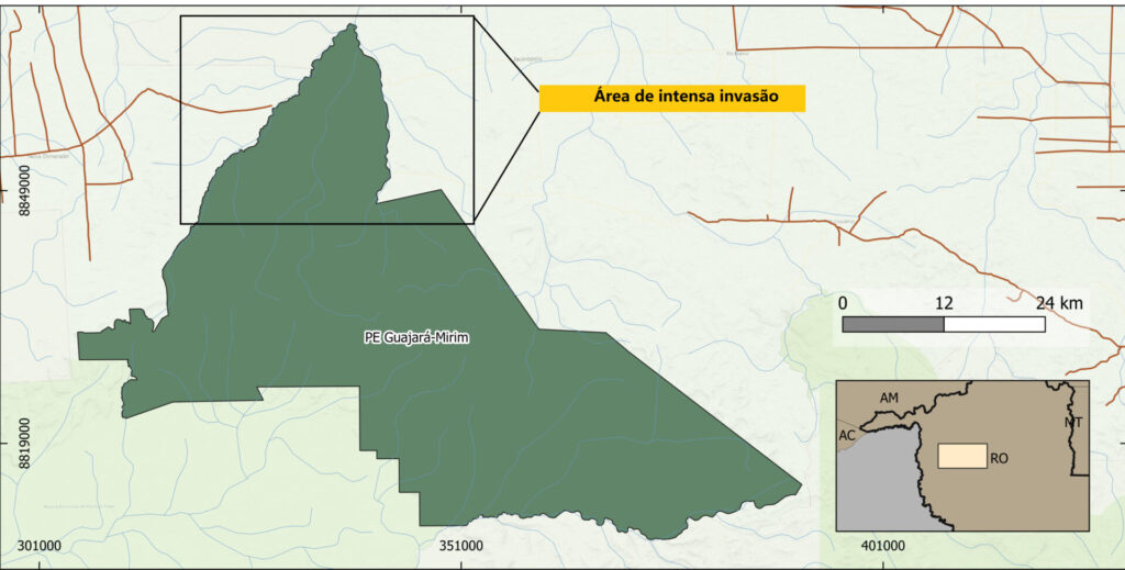Área de intensa invasão PE Guajará-Mirim