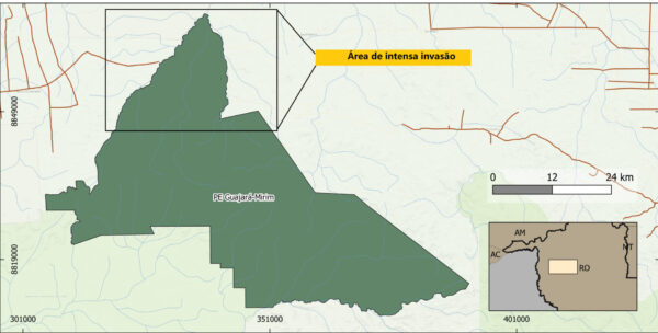 Área de intensa invasão PE Guajará-Mirim